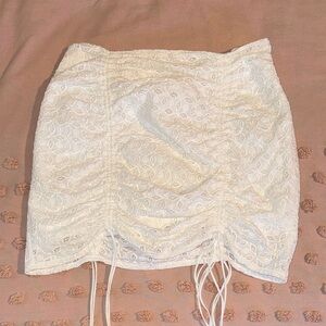 For Love and Lemons White Lace Ruched Mini Skirt